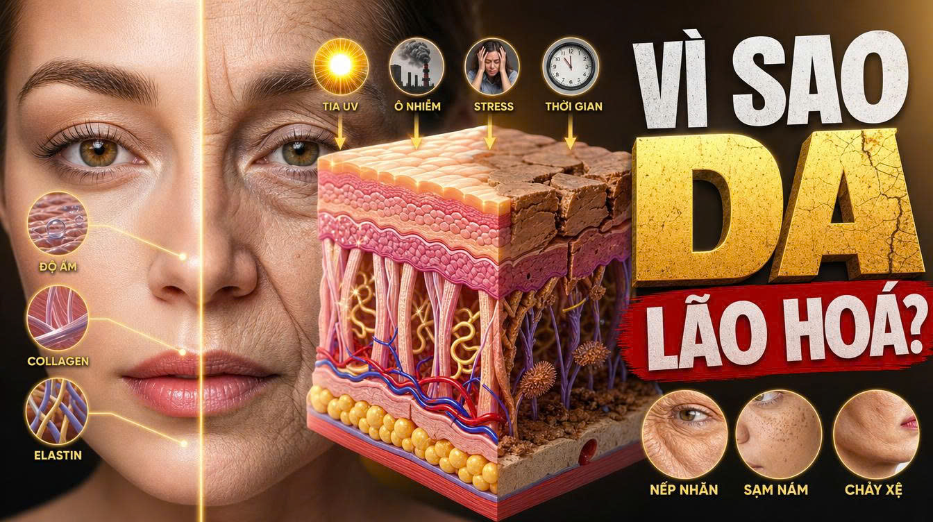 Ảnh mô phỏng collagen elastin và quá trình lão hóa da